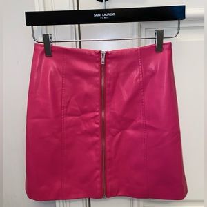 Hot pink faux leather zip up skirt